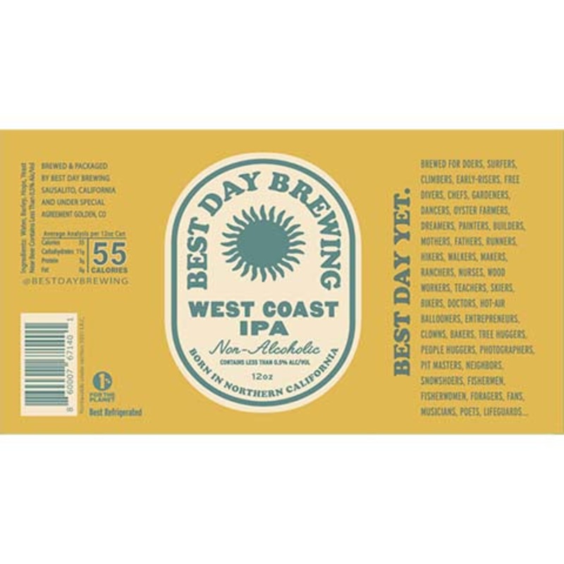 Best Day West coast IPA (Non-Alcoholic) 12OZ SINGLE CAN