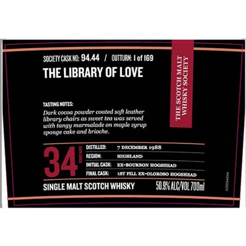 Society 94.99 The Library of Love Single Malt Scotch Whisky 700ML BTL