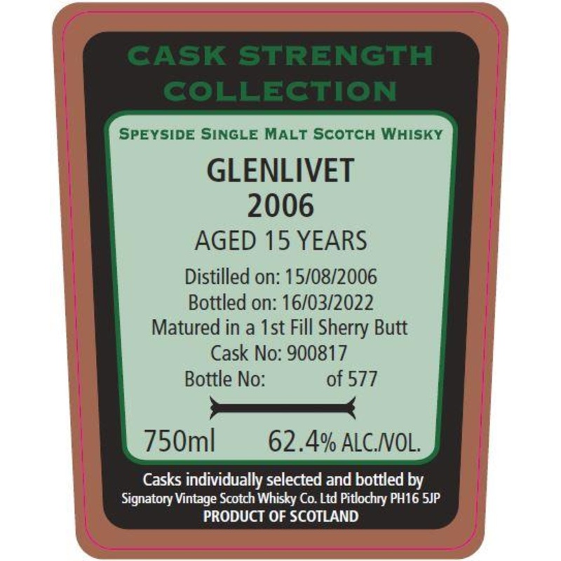SIGNATORY GLENLIVET SHERRY 15YR 62.4% 2006 750 mL