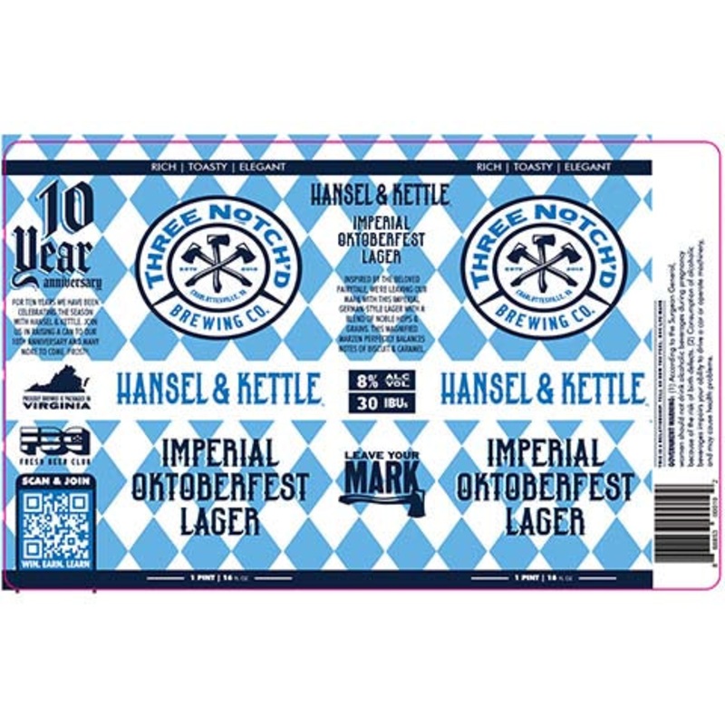 Three Notch'd Hansel & Kettle Lager 16OZ SINGLE CAN
