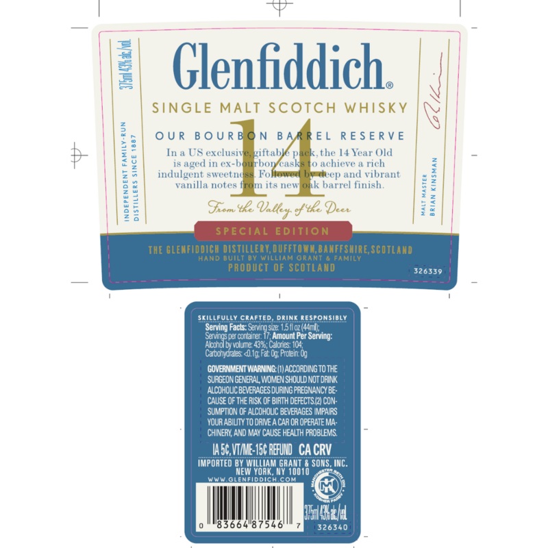 Glenfiddich 14 Year Old Bourbon Barrel Reserve Scotch Whisky 375ml