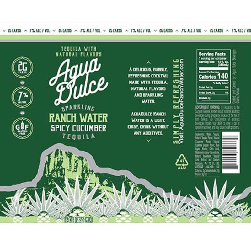 Agua Dulce Sparkling Ranch Water Spicy Cucumber Tequila 12OZ SINGLE CAN
