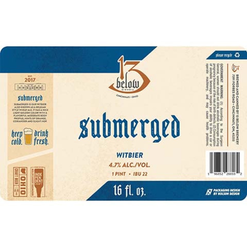 13 Below Submerged Witbier 16OZ SINGLE CAN