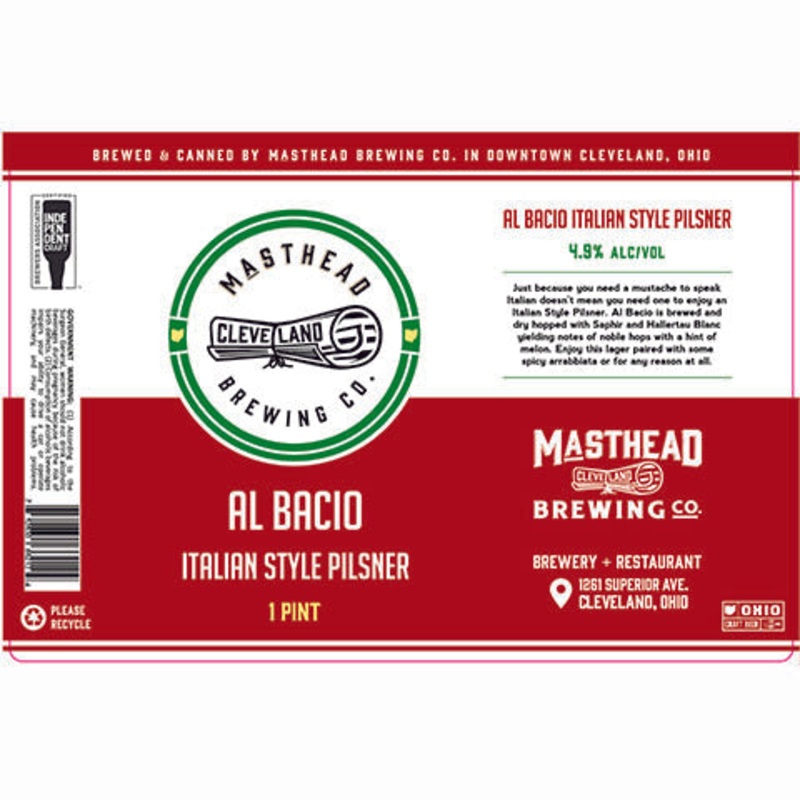 Masthead Al Bacio Italian Style Pilsner 16OZ SINGLE CAN