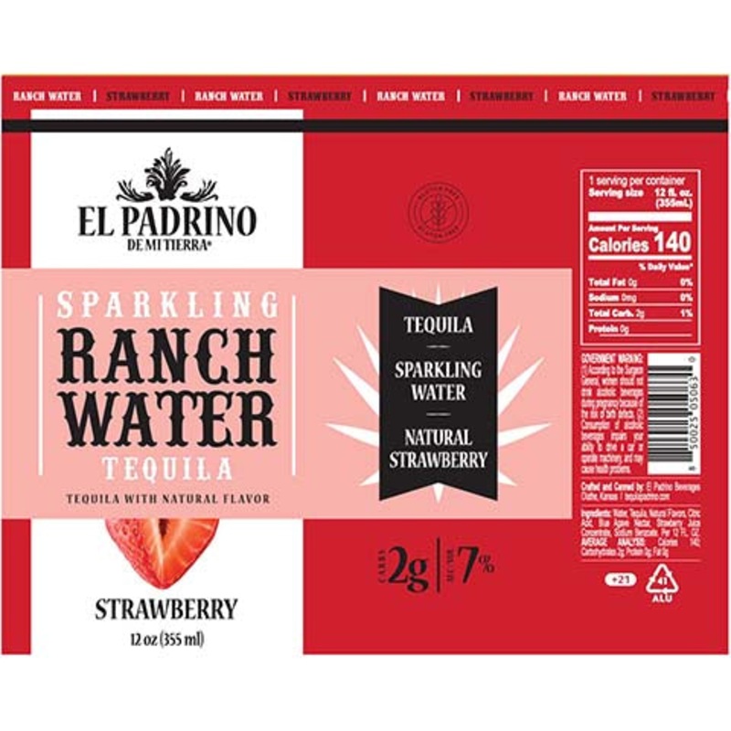 El Padrino Sparkling Ranch Water Tequila Strawberry 12OZ SINGLE CAN