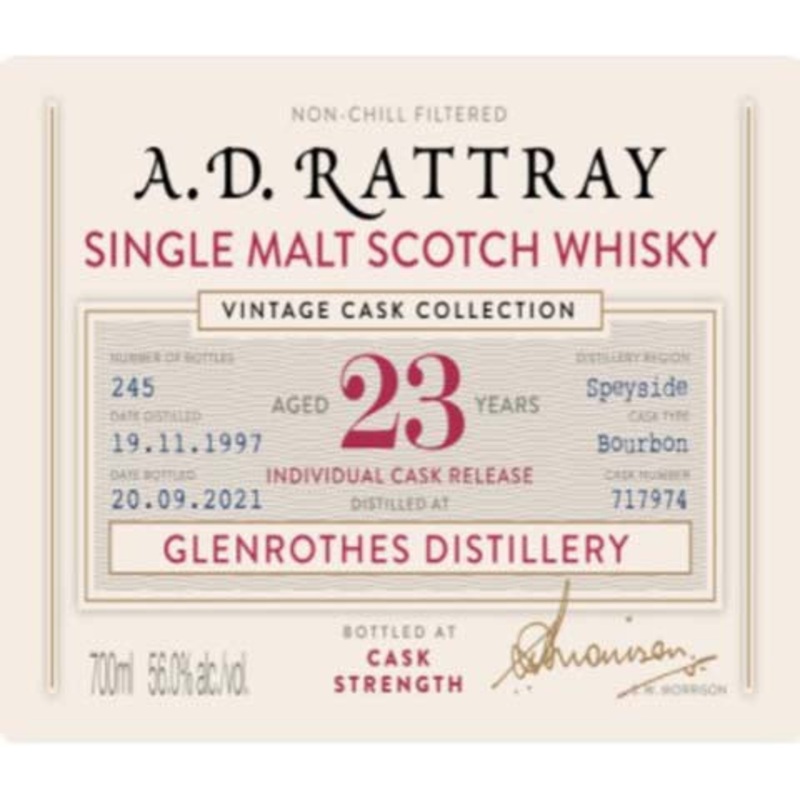 A.D. Rattray Glenrothes Distillery Aged 23 Years Single Malt Scotch Whisky 700ML BTL