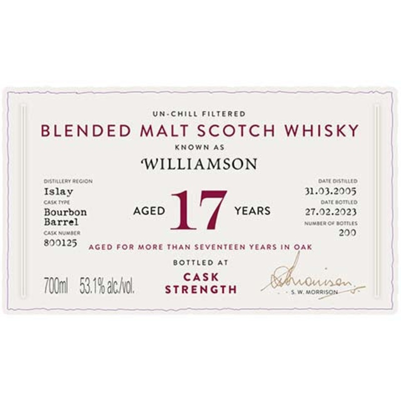 A.D. Rattray Williamson Aged 17 Years Blended Malt Scotch Whisky 700ML BTL