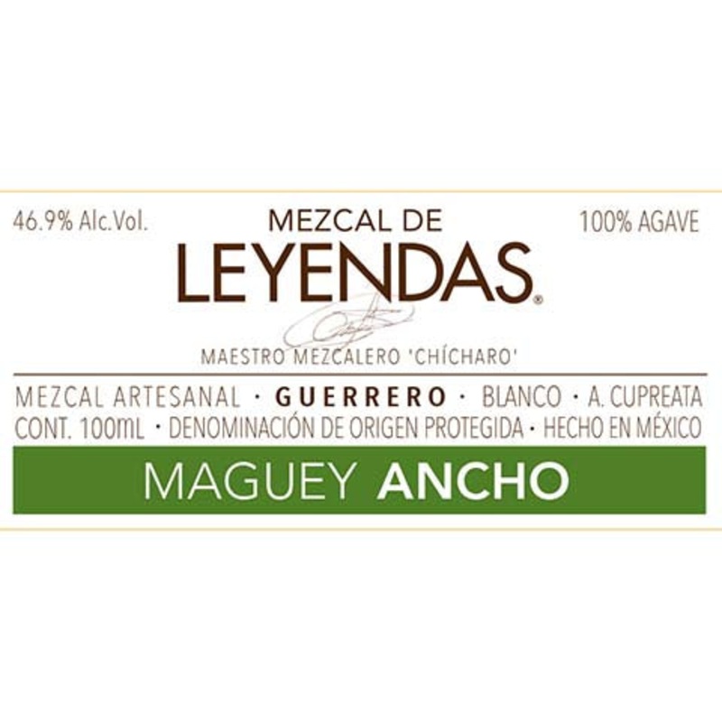 Mezcal de Leyendas 'Maguey Ancho' Guerrero Mezcal Artesanal 100ML BTL