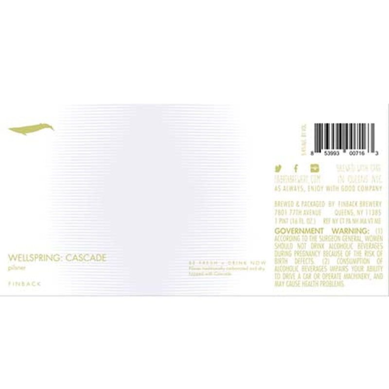 Finback Wellspring Cascade Pilsner 16OZ SINGLE CAN