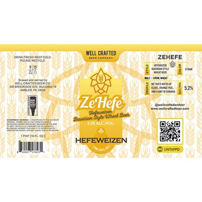 Well Crafted Ze Hefe Hefeweizen 16OZ SINGLE CAN