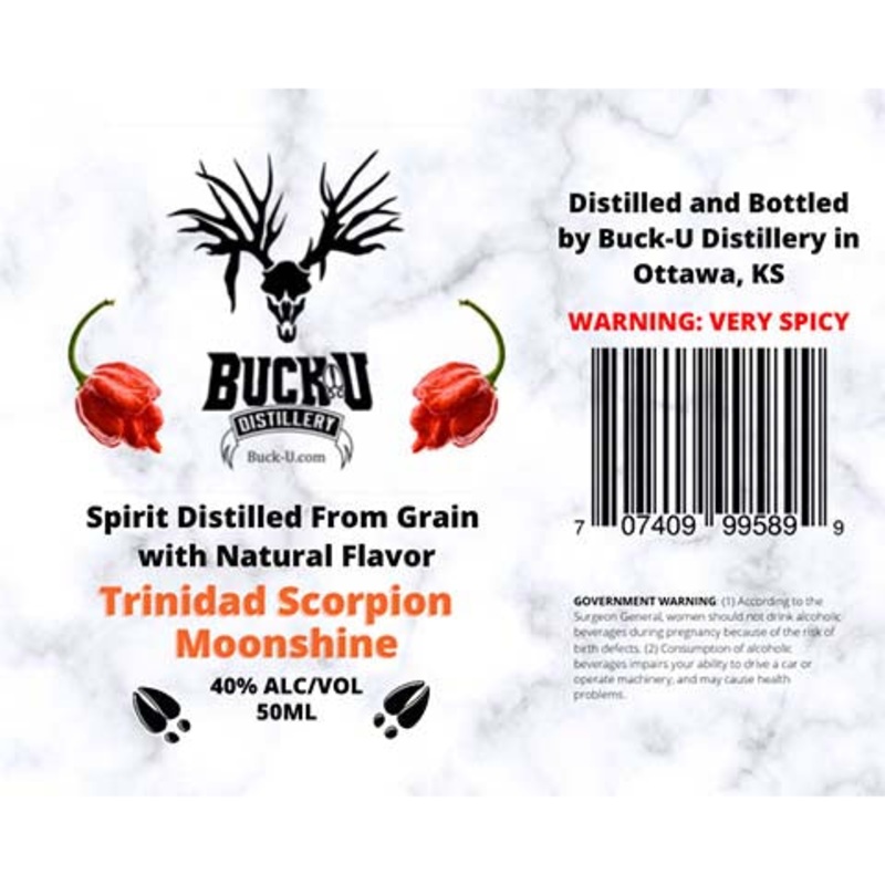 Buck-U Distillery Trinidad Scorpion Moonshine 50ML BTL