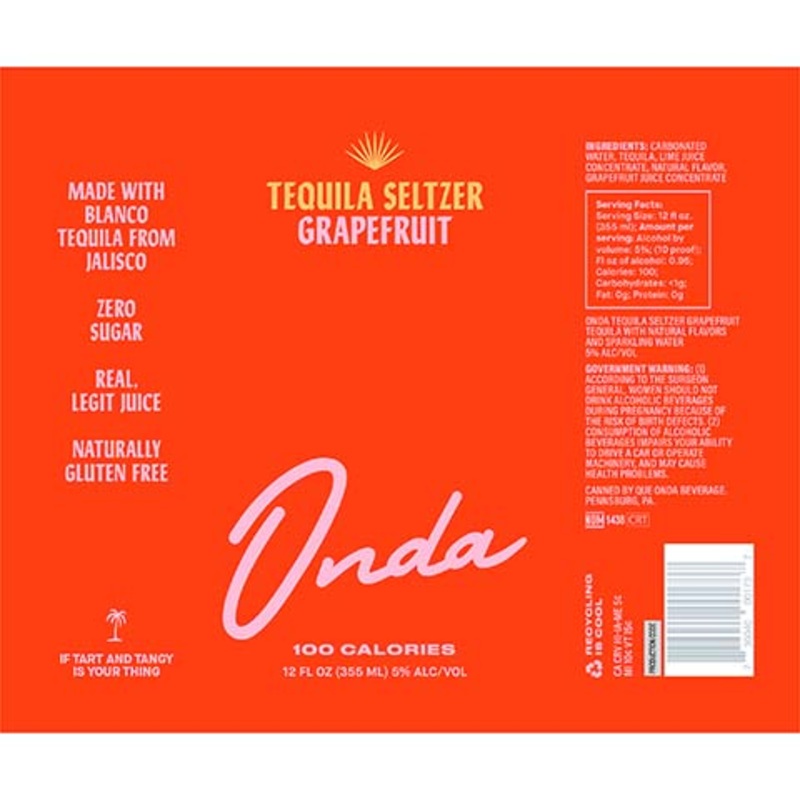 Onda Grapefruit Tequila Seltzer 12OZ SINGLE CAN