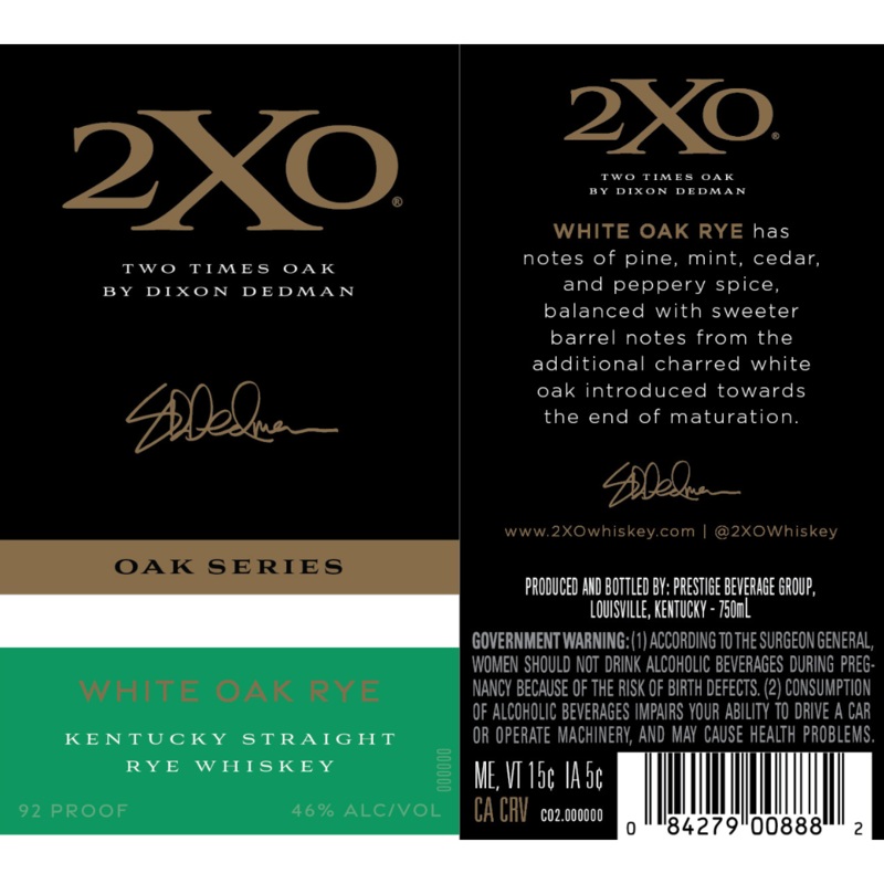2XO White Oak Rye Kentucky Straight Rye Whiskey by Dixon Dedman