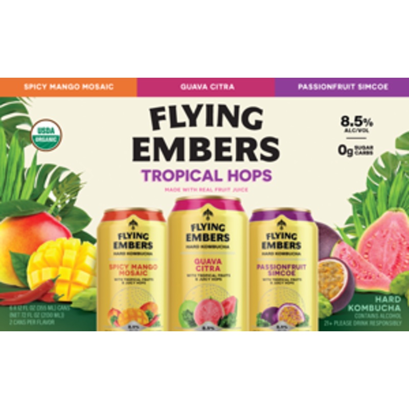 Flying Embers Hard Kombucha Tropical Hops 24 - 12oz Cans, 6 Pack