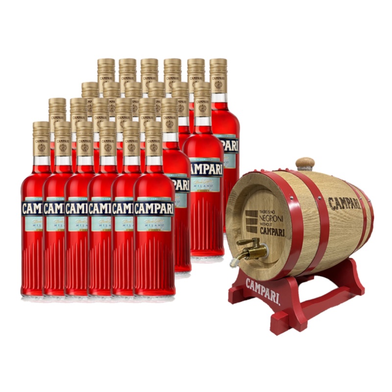 Buy 24x Campari Bitter Italian Spirit Aperitif 750ml with FREE 1x Campari Oak Barrel (Total 2 Cases)