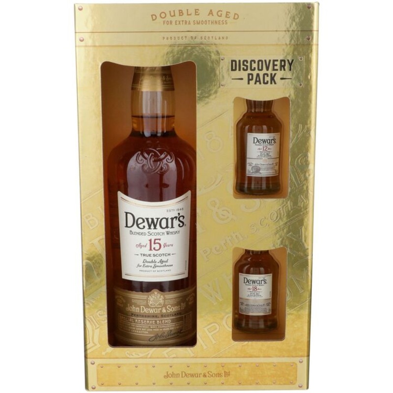 DEWAR'S BLENDED SCOTCH SPECIAL RESERVE BLEND 15 YR 80 W/ 1 EACH 50ML SPECIAL RESERVE BLEND 12 YR & SPECIAL RESERVE BLEND 18 YR 750ML 750ML