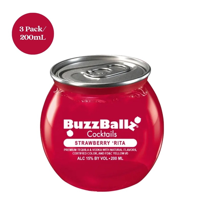 BuzzBallz Strawberry Rita RTD Cocktail 3pk 200mL
