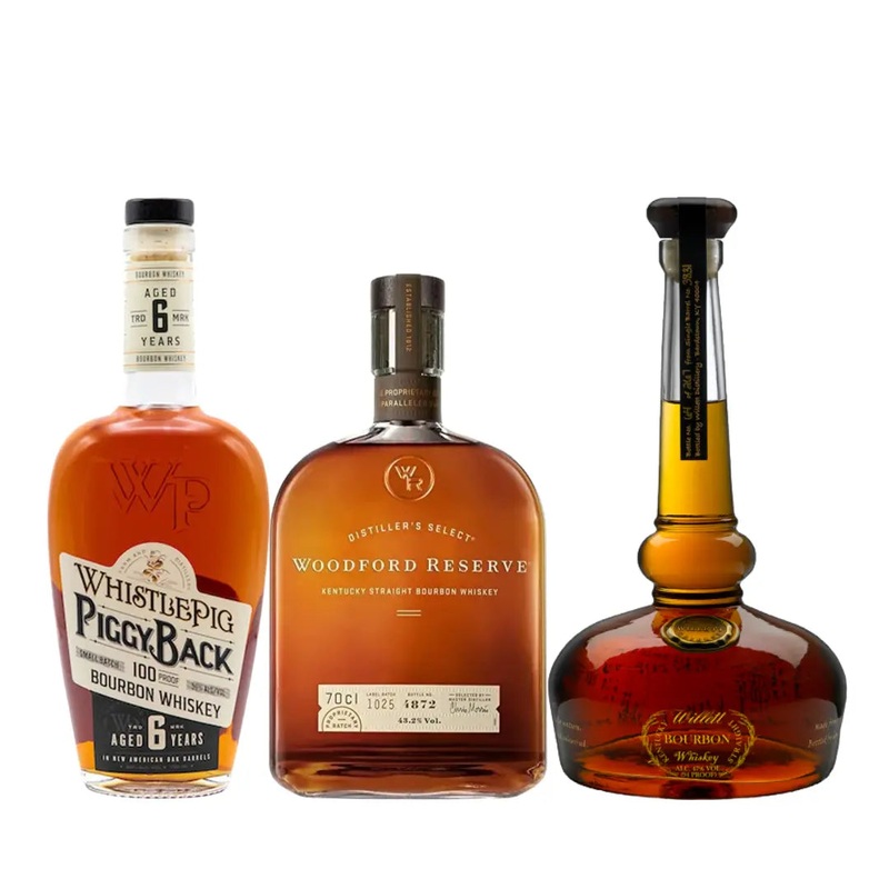 Whiskey Bourbon Bundle  Premium Trio Featuring Woodford, Willett & WhistlePig (3 x 750mL)
