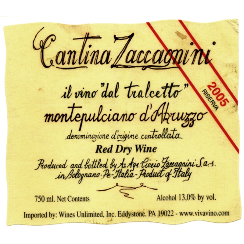 ZACCAGNINI MONTEPULCIANO D'ABRUZZO RISERVA 2021 375 mL