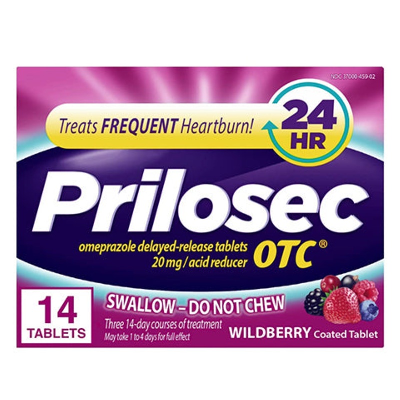 Prilosec OTC, Omeprazole Delayed Release Tablets, Acid Reducer, Wildberry Flavor, Treats Frequent Heartburn for 24 Hour Relief* 14 Tablets