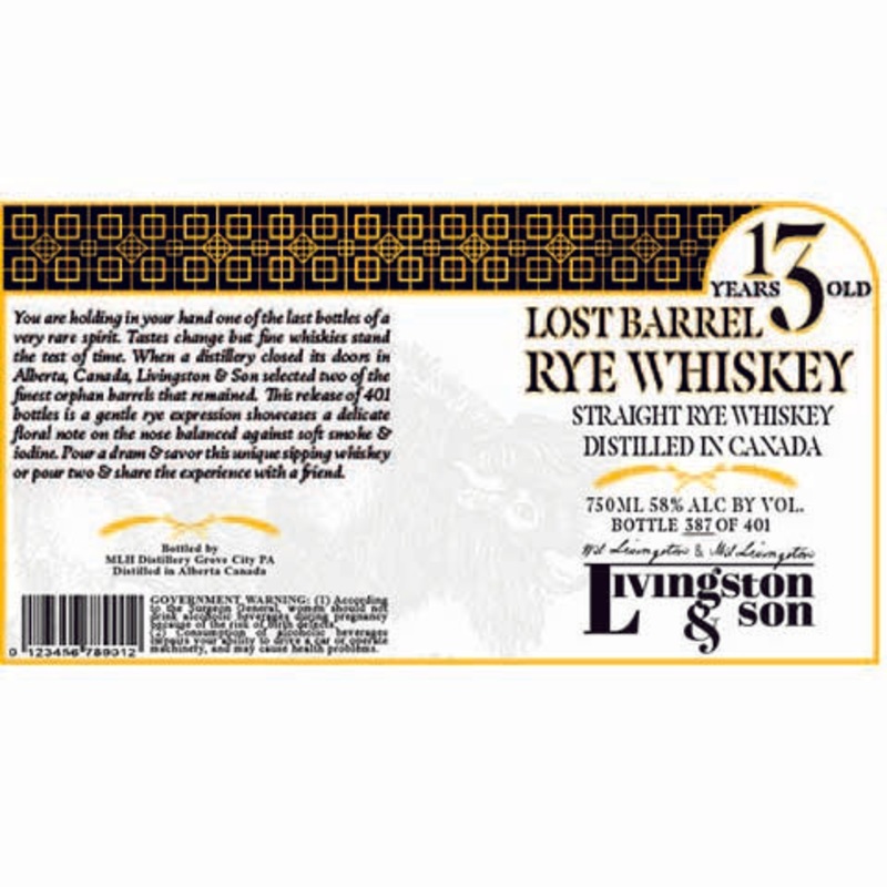 Livingston & Son Lost Barrel Straight Rye Whiskey 750ML BTL