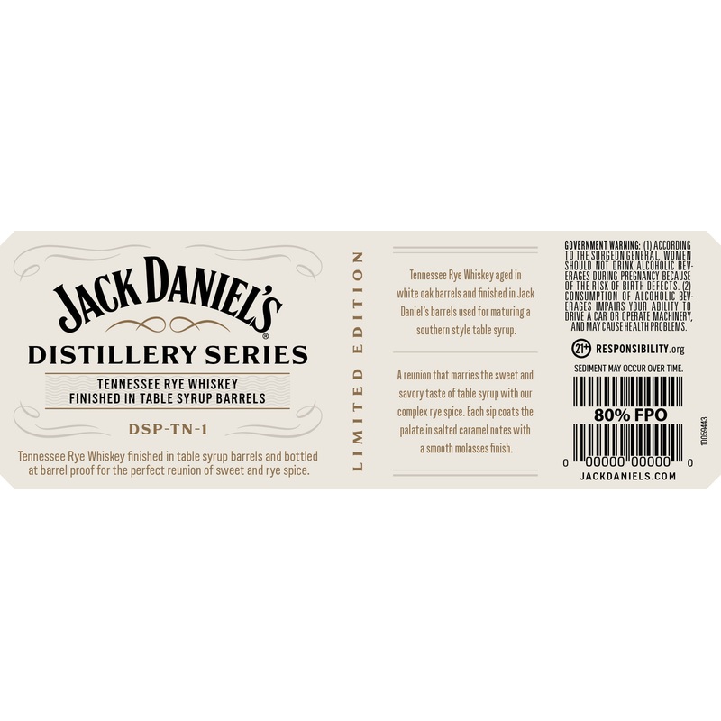 Jack Daniels Distillery Series Tennessee Rye Table Syrup Barrel