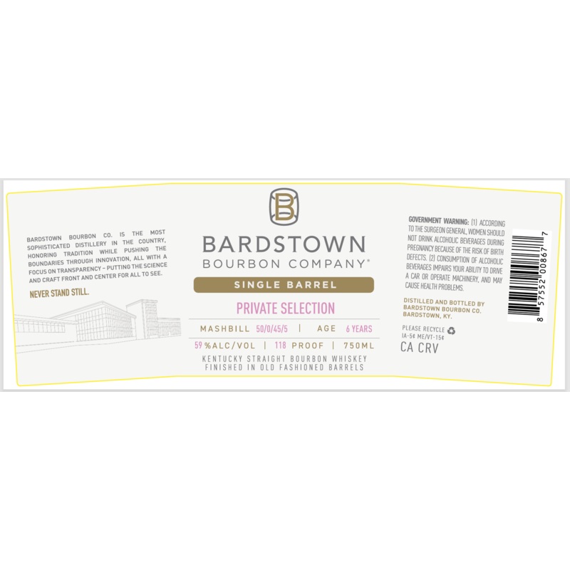Bardstown Bourbon Company Single Barrel Private Selection Finished in Old Fashioned Barrels 6 Years Old