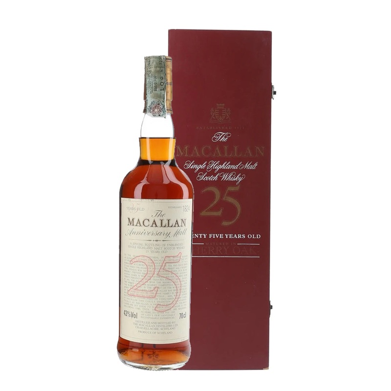 The Macallan 25 Year Old Anniversary Sherry Cask 1990s Vintage Scotch Whisky