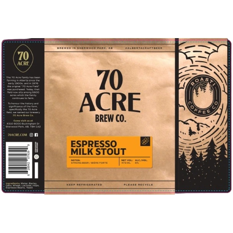 70 ACRE ESPRESSO MILK STOUT 473ML 4PK CAN @ Windermere [1052275] 1892 ml