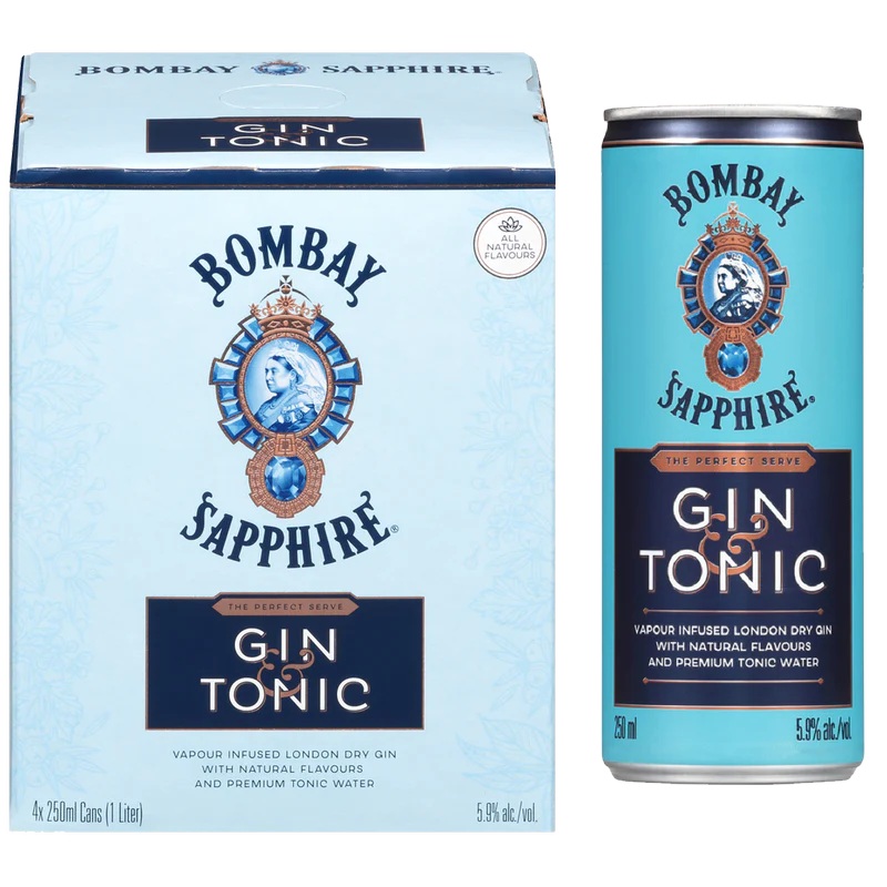 BOMBAY SAPPHIRE GIN & TONIC 250ML 4PK CAN @ Emerald Hills [1031255] 1000 ml