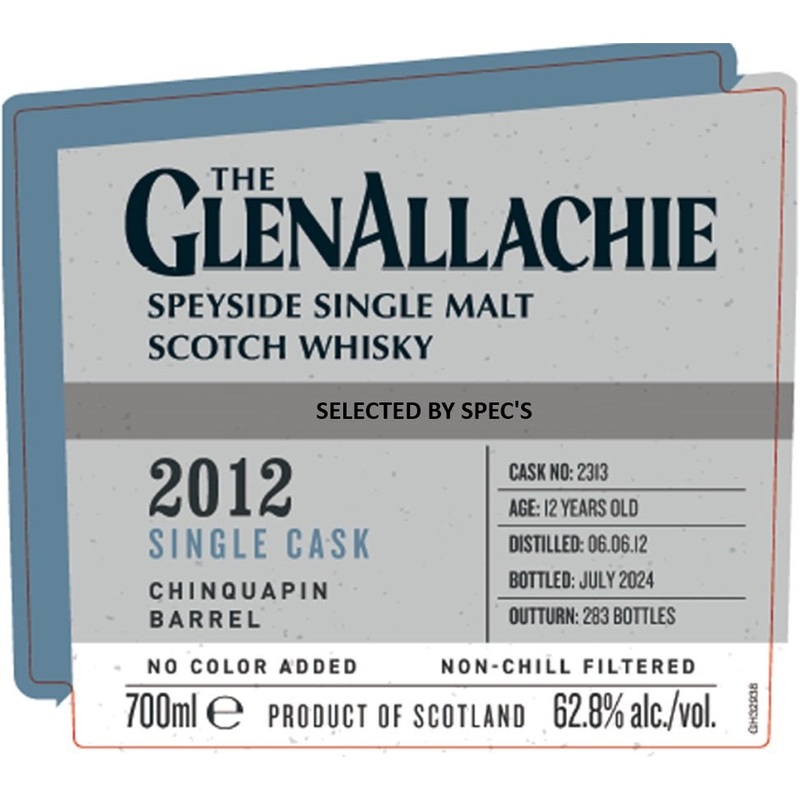 The GlenAllachie 2012 Single Cask Chinquapin Barrel 12 Year Old 700mL