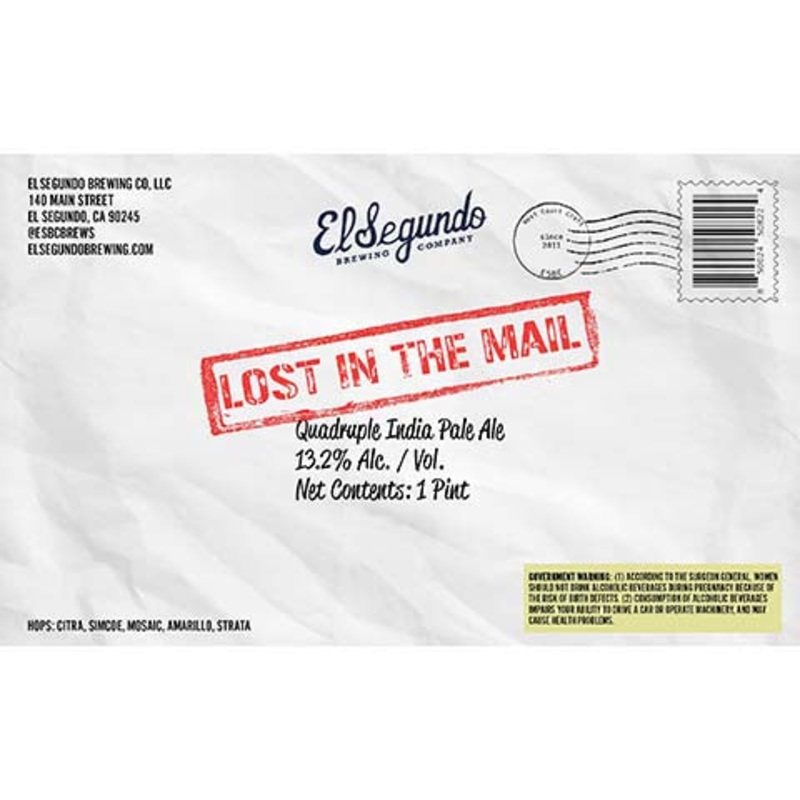 El Segundo Lost In The Mail Quadruple IPA 16OZ SINGLE CAN