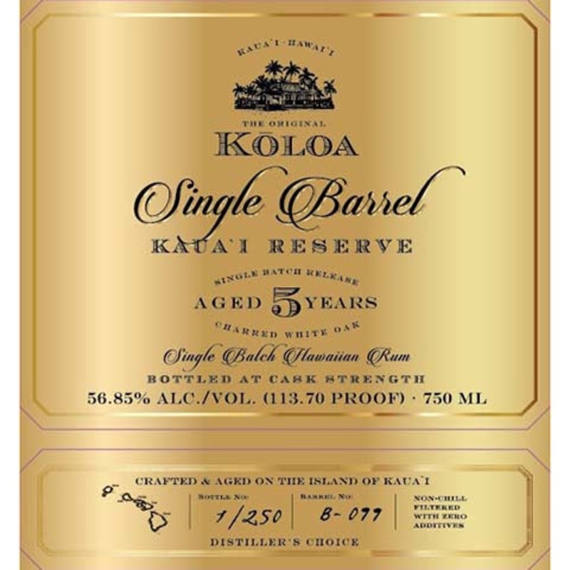 Koloa Single Barrel Kauai Reserve Aged Rum 750ML BTL