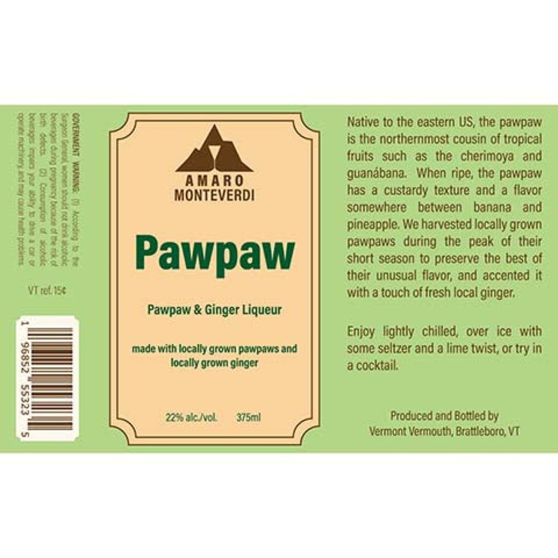 Vermont Amaro Monteverdi Pawpaw Liqueur 375ML BTL