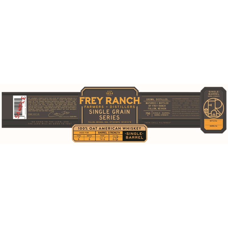 Frey Ranch Single Barrel 100% Oat American Whiskey  6 Years, Barrel Strength