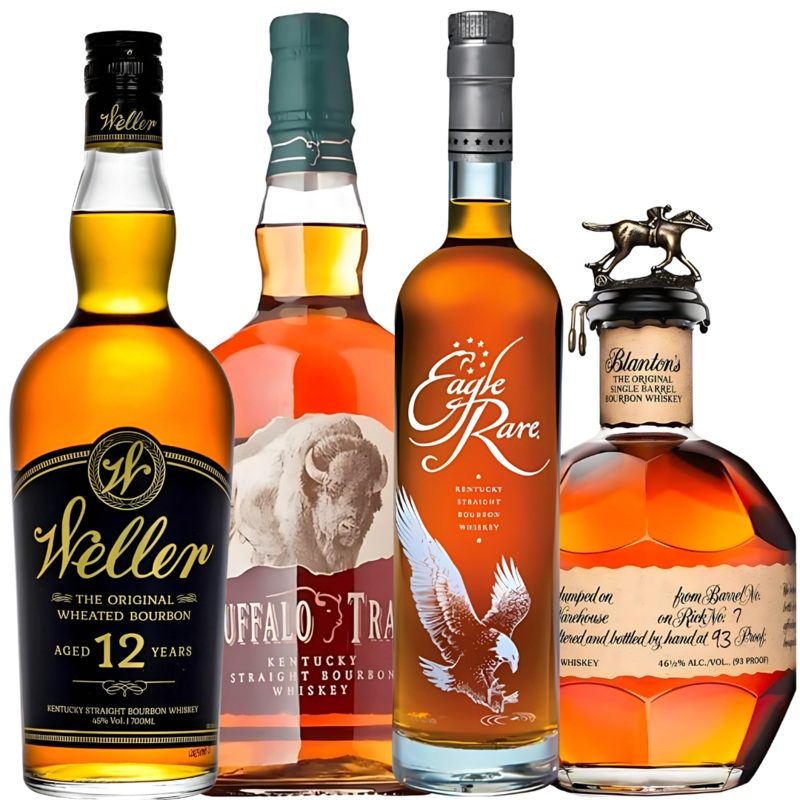 Premium Kentucky Bourbon Collection  Weller 12, Buffalo Trace, Eagle Rare & Blantons Original