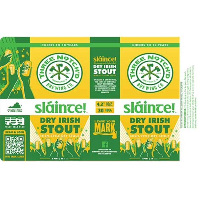Three Notch'd Slaince Dry Irish Stout 16OZ SINGLE CAN
