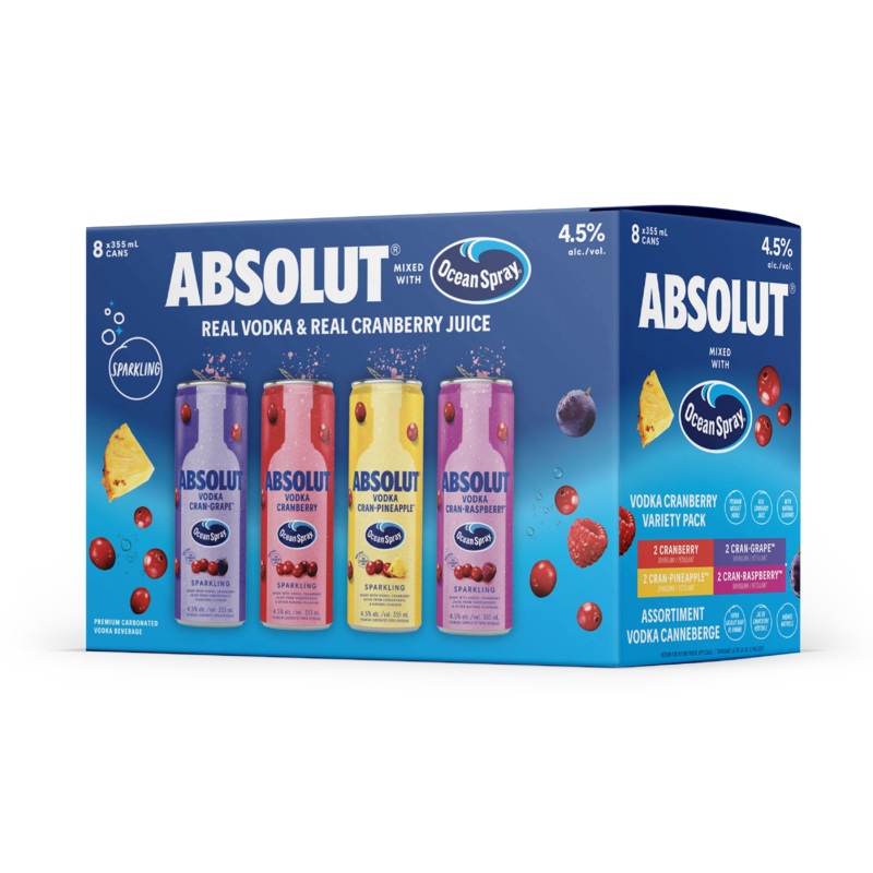 ABSOLUT OCEAN SPRAY COCKTAIL VARIETY PACK 355ML 8PK CAN @ Red Deer [1055037] 2840 ml