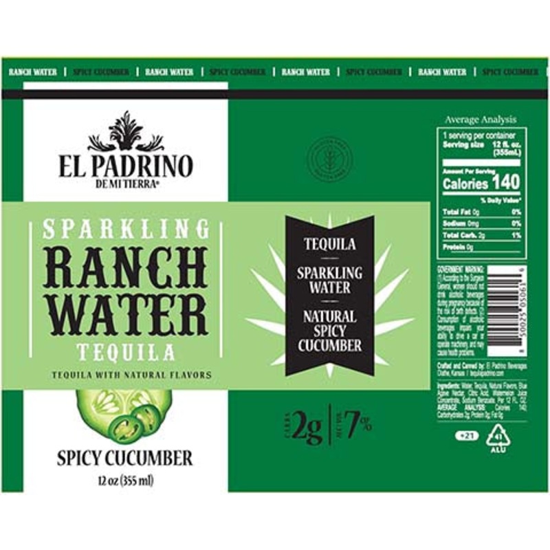 El Padrino Sparkling Ranch Water Tequila Spicy Cucumber 12OZ SINGLE CAN