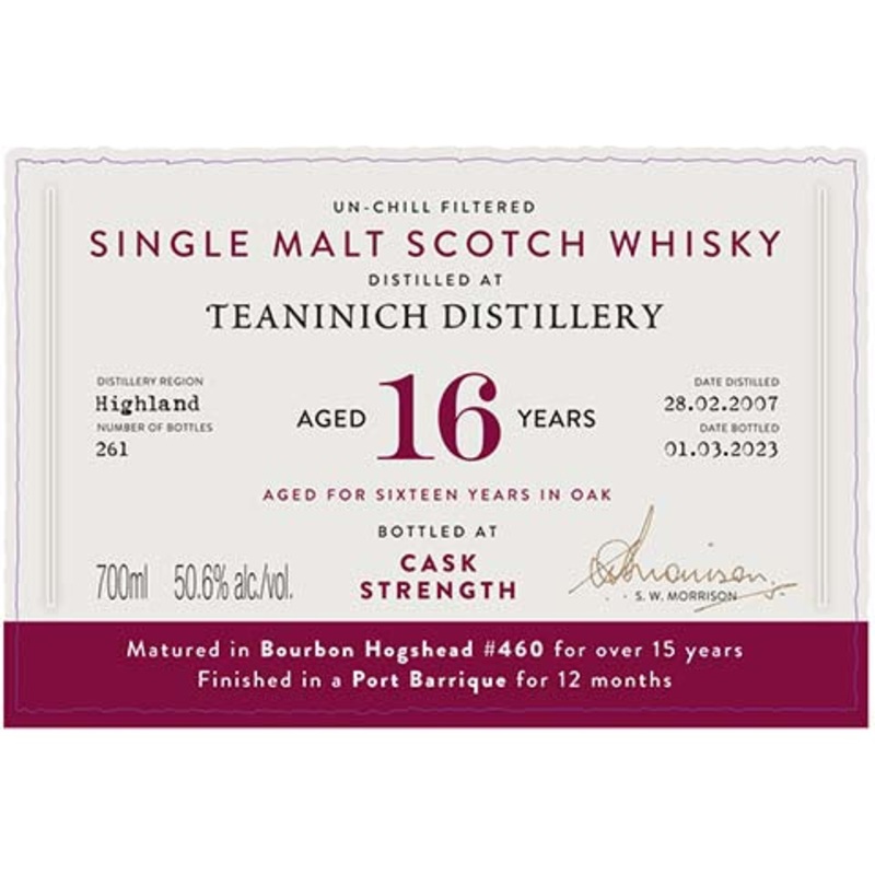 A.D. Rattray Teaninich Aged 16 Years Single Malt Scotch Whisky 700ML BTL