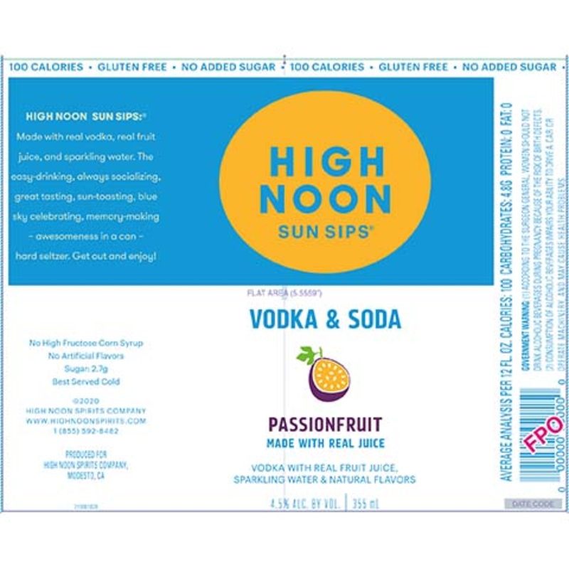 High Noon Sun Sips Passionfruit Hard Seltzer 12OZ SINGLE CAN