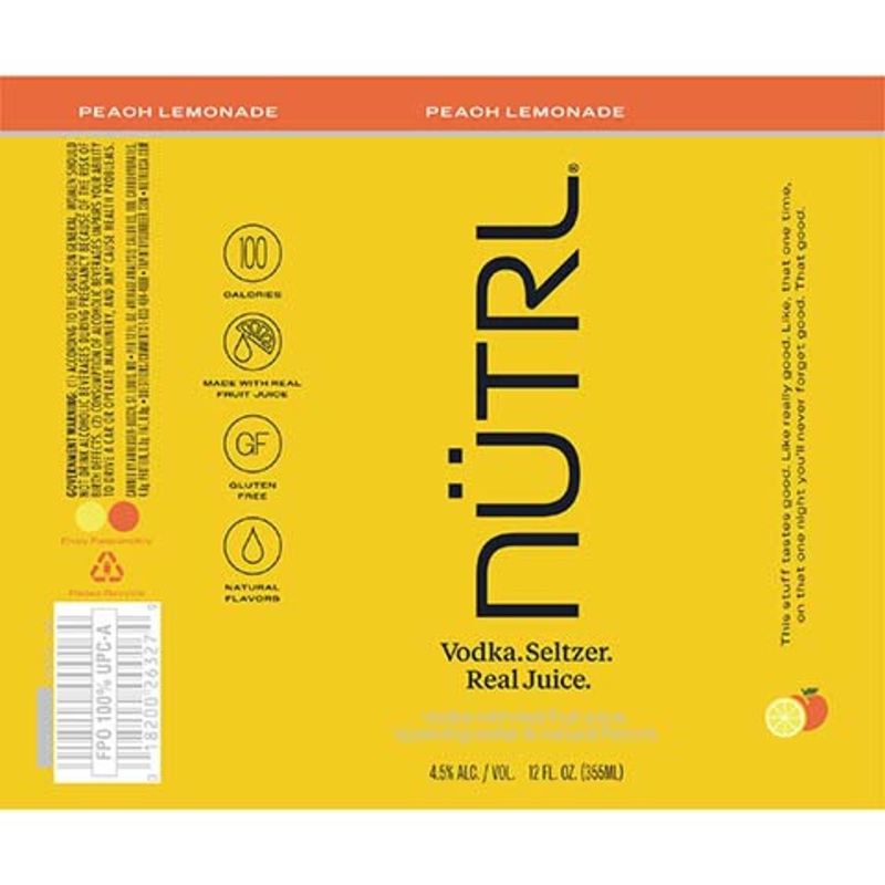 Nutrl Peach Lemonade Vodka Seltzer 12OZ SINGLE CAN