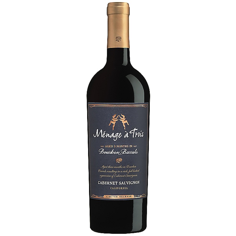 MENAGE A TROIS CABERNET SAUVIGNON AGED 3 MONTHS IN BOURBON BARRELS LIMITED RELEASE CALIFORNIA 750ML 750ML