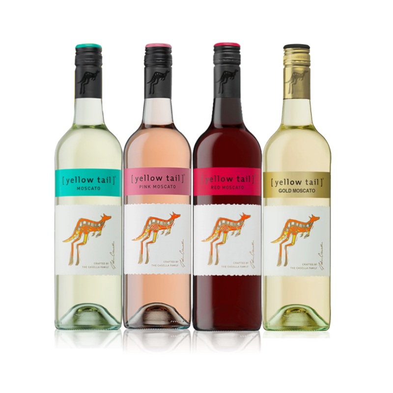 Buy 3+1 Yellow Tail Moscato Promo: 1x Pink Moscato, 1x White Moscato, 1x Red Moscato, 1x Gold Moscato 750ml (Naked Only - No Box, Total 4 Bottles)
