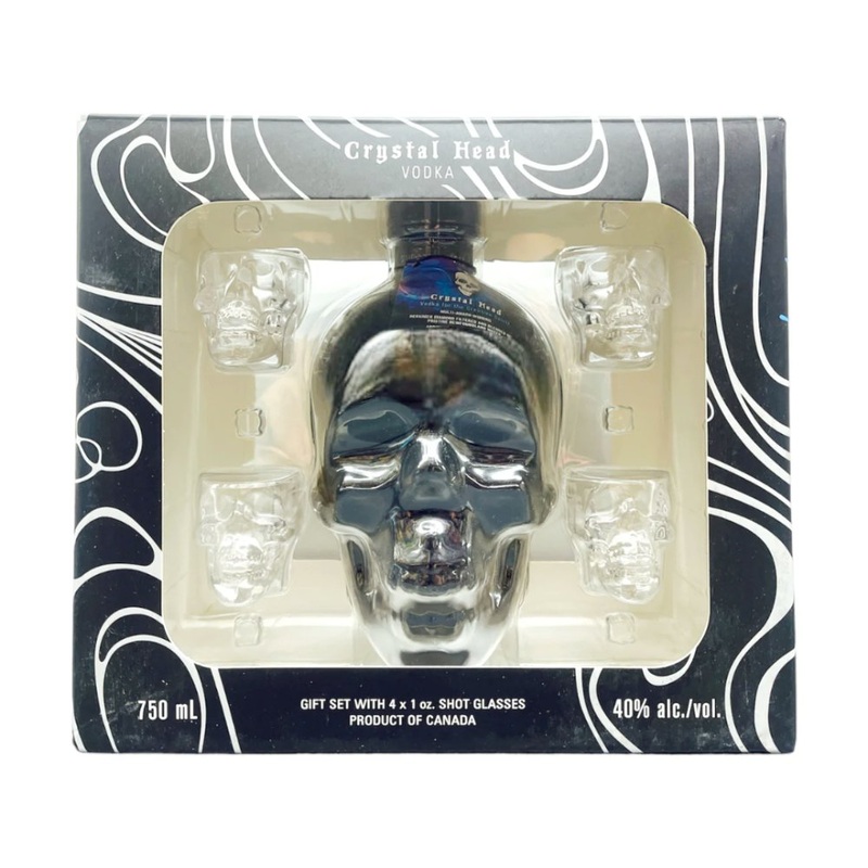 Crystal Head Black Onyx Vodka Gift Set With 4 Skull Shot Glasses