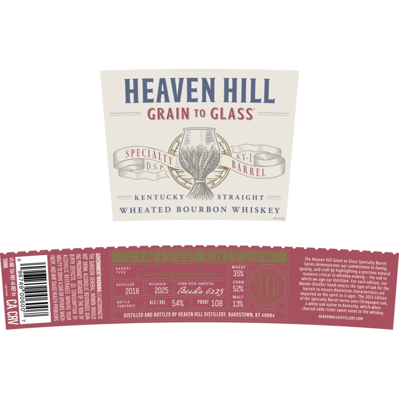 Heaven Hill Grain to Glass Wheated Bourbon Whiskey Chinquapin Oak
