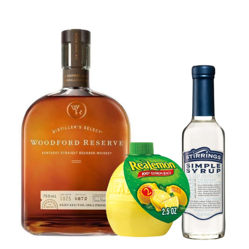 Whiskey Sour Cocktail Kit: Woodford Reserve, Realemon, Stirrings