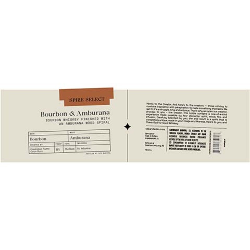 Oak & Eden Spire Select Bourbon & Amburana Bourbon Whiskey 750ML BTL