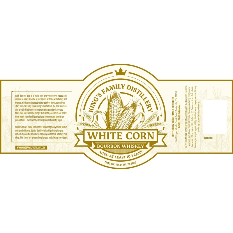 King's Family Distillery White Corn Bourbon Whiskey Aged 10 Years