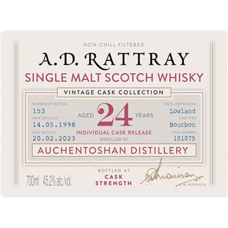 A.D. Rattray Auchentoshan Aged 24 Years Single Malt Scotch Whisky 700ML BTL